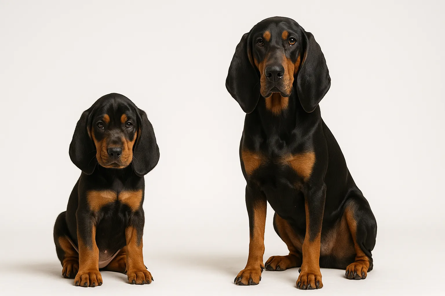Black and Tan Coonhound puppy and adult — breed longevity visual