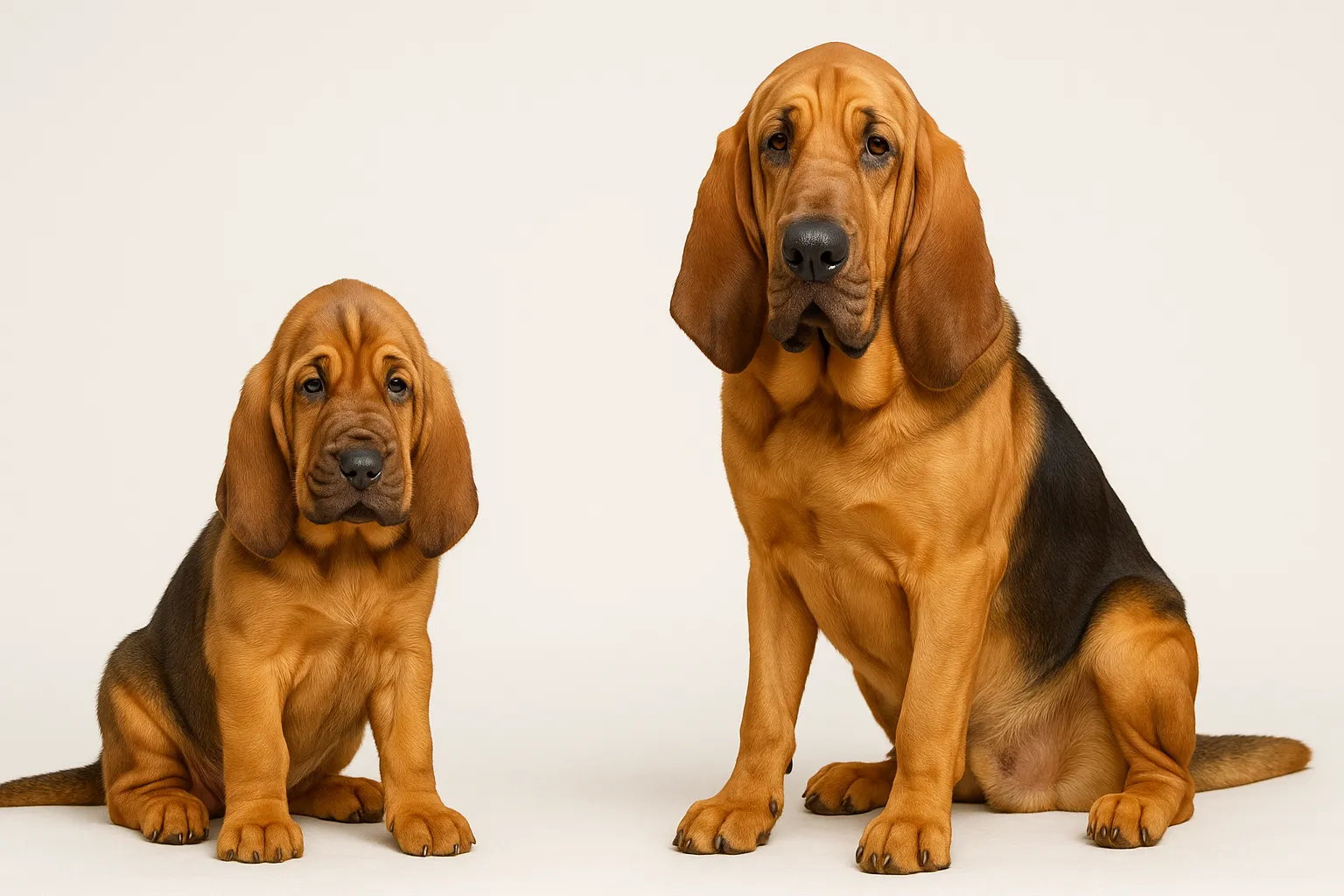 Bloodhound puppy and adult — breed longevity visual