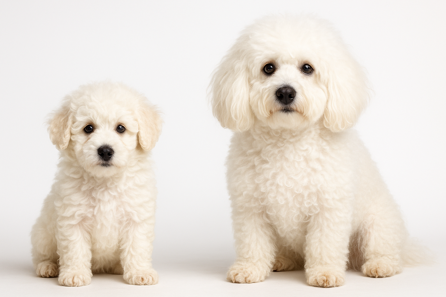 Bolognese puppy and adult — breed longevity visual