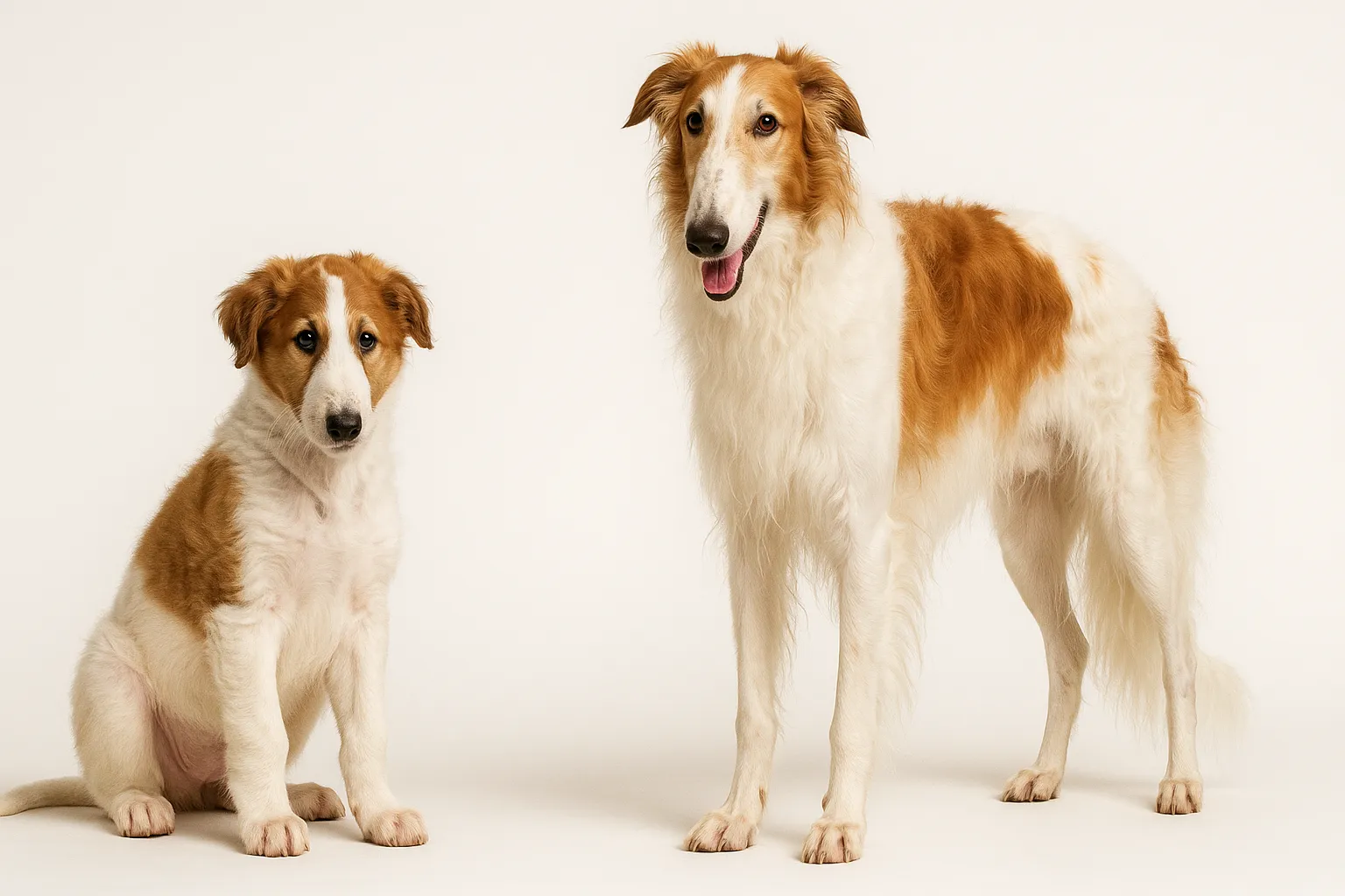 Borzoi puppy and adult — breed longevity visual