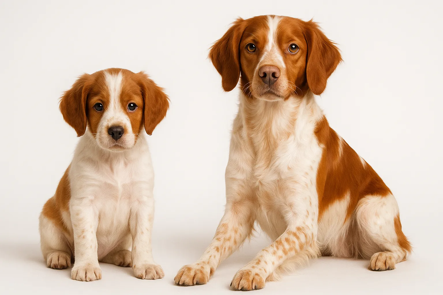 Brittany puppy and adult — breed longevity visual
