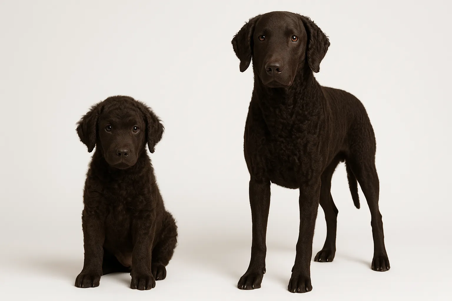 Curly-Coated Retriever puppy and adult — breed longevity visual