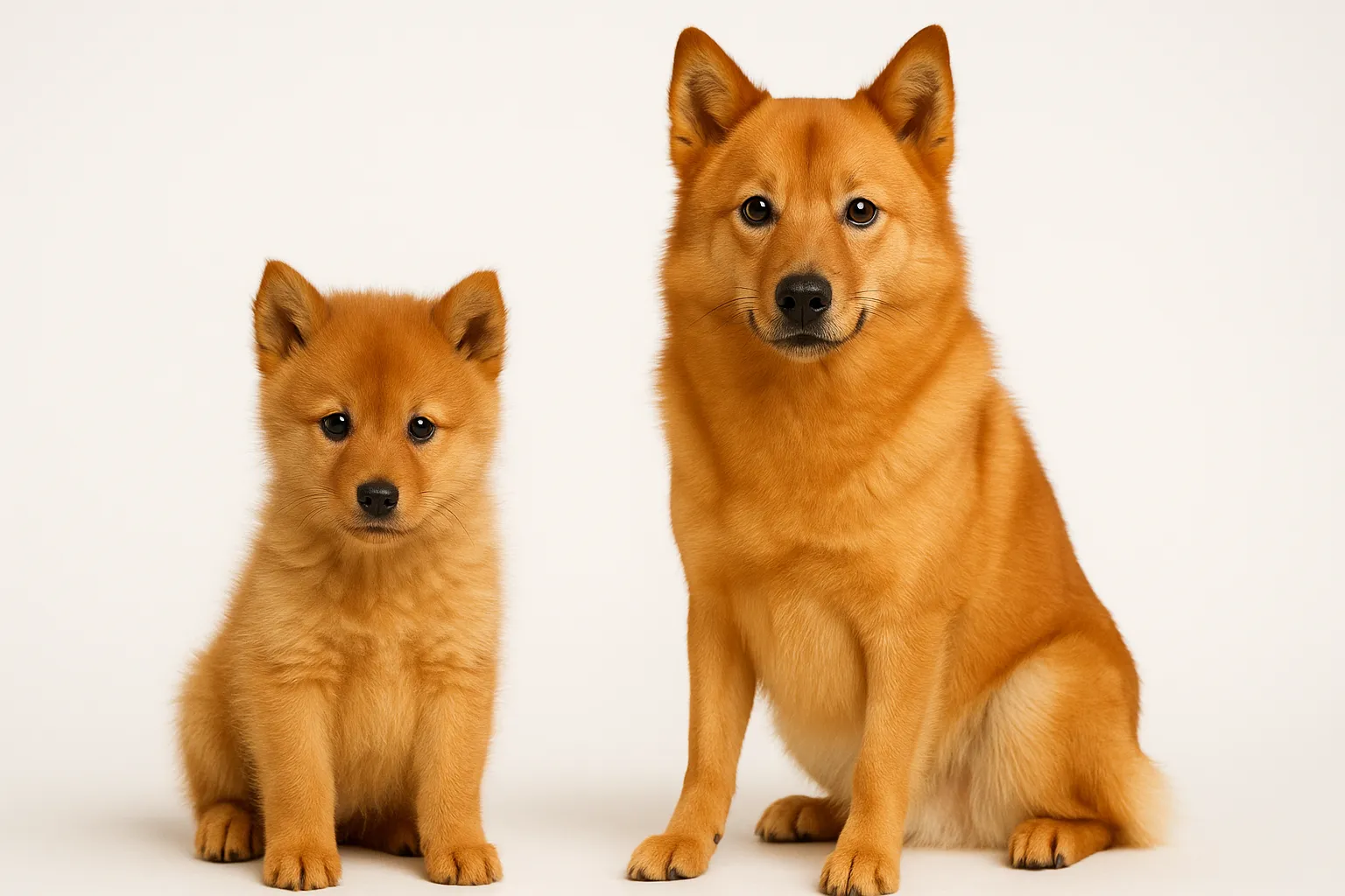 Finnish Spitz puppy and adult — breed longevity visual