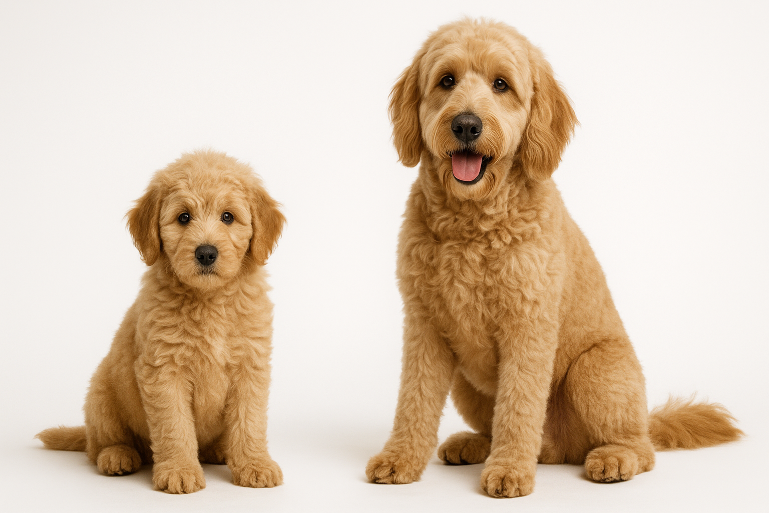 Goldendoodle puppy and adult — breed longevity visual