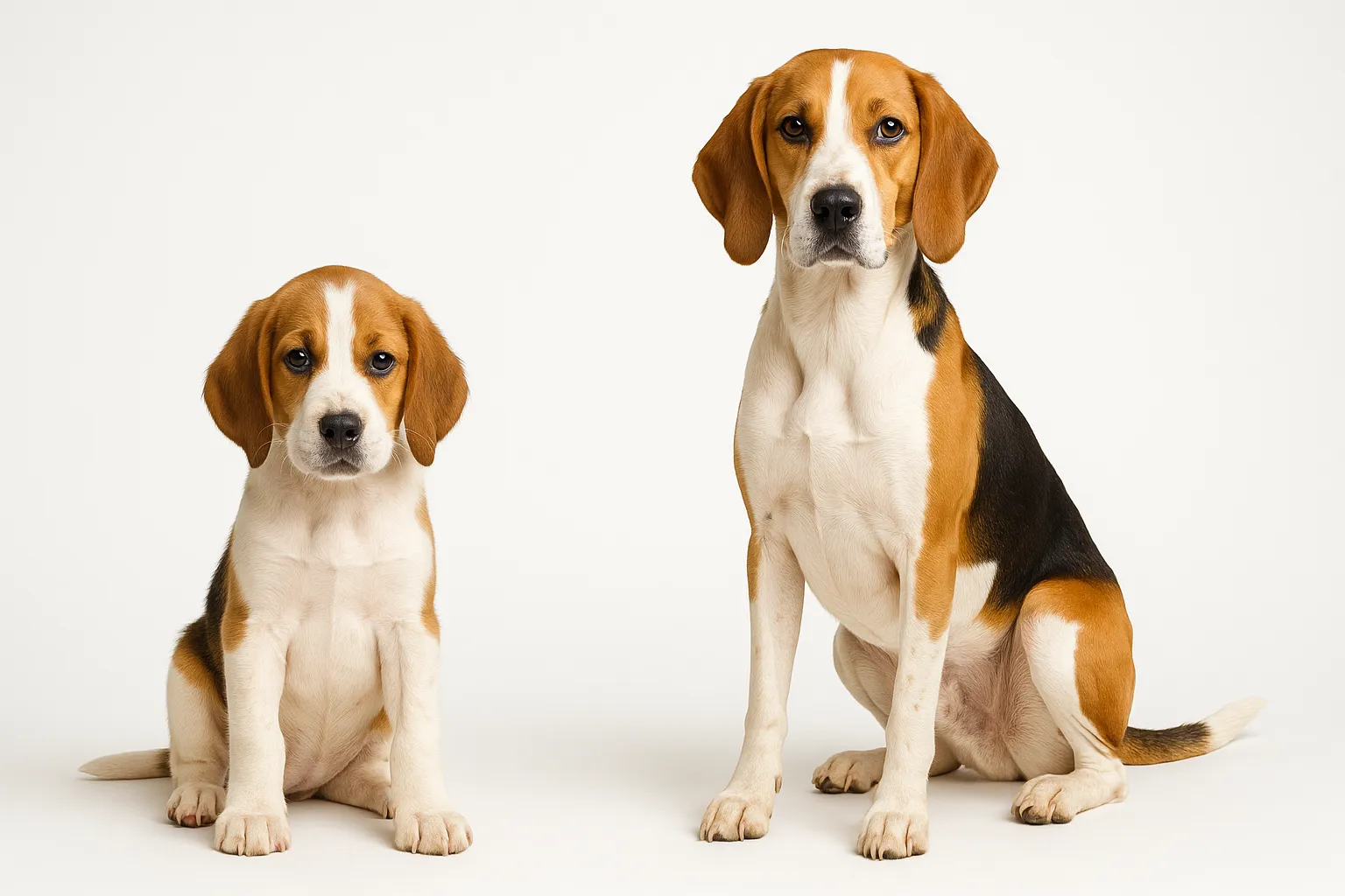 Harrier puppy and adult — breed longevity visual