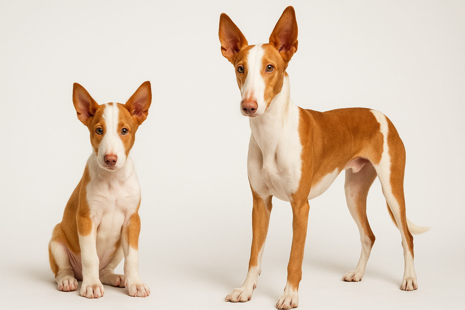 Ibizan Hound puppy and adult — breed longevity visual