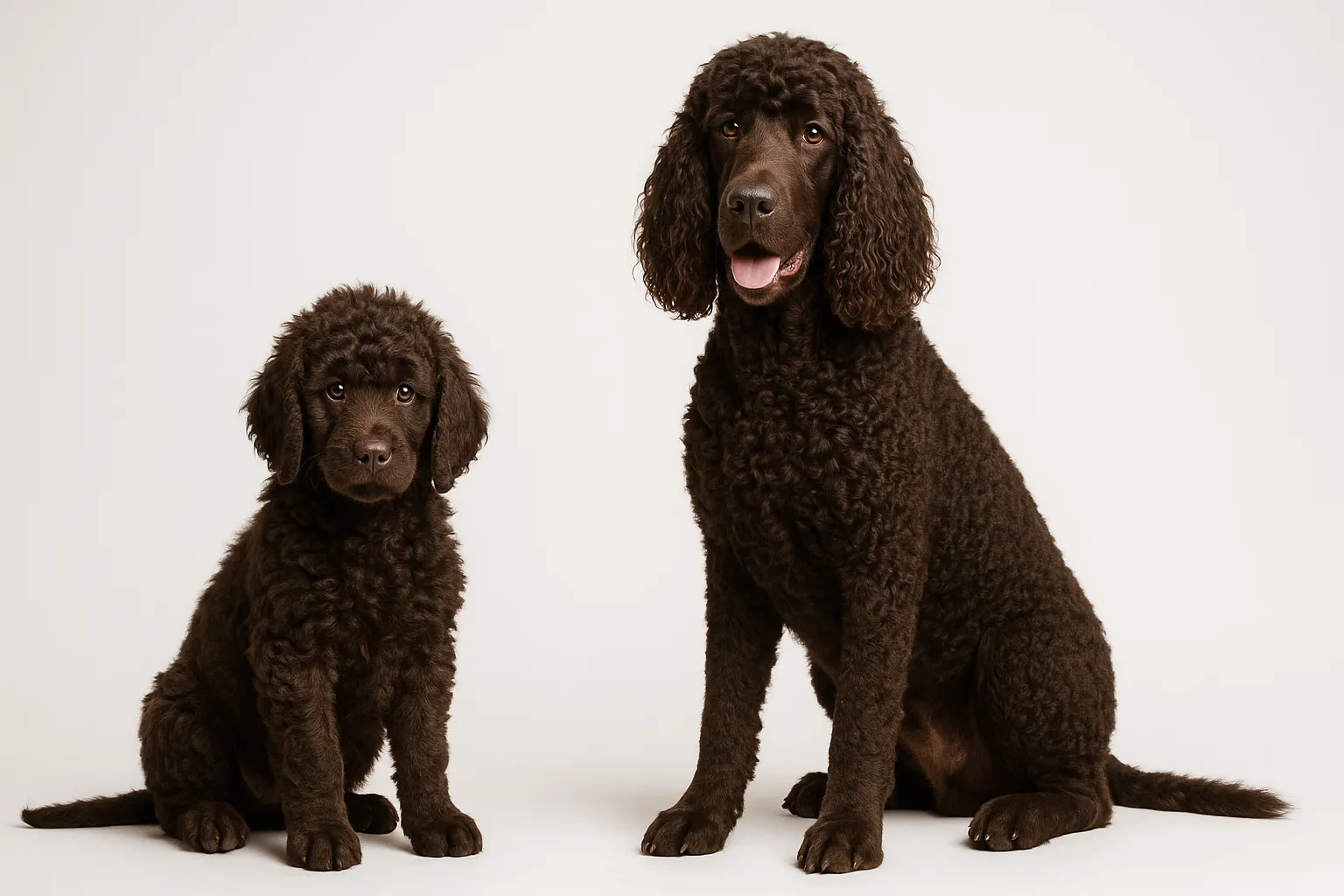 Irish Water Spaniel puppy and adult — breed longevity visual