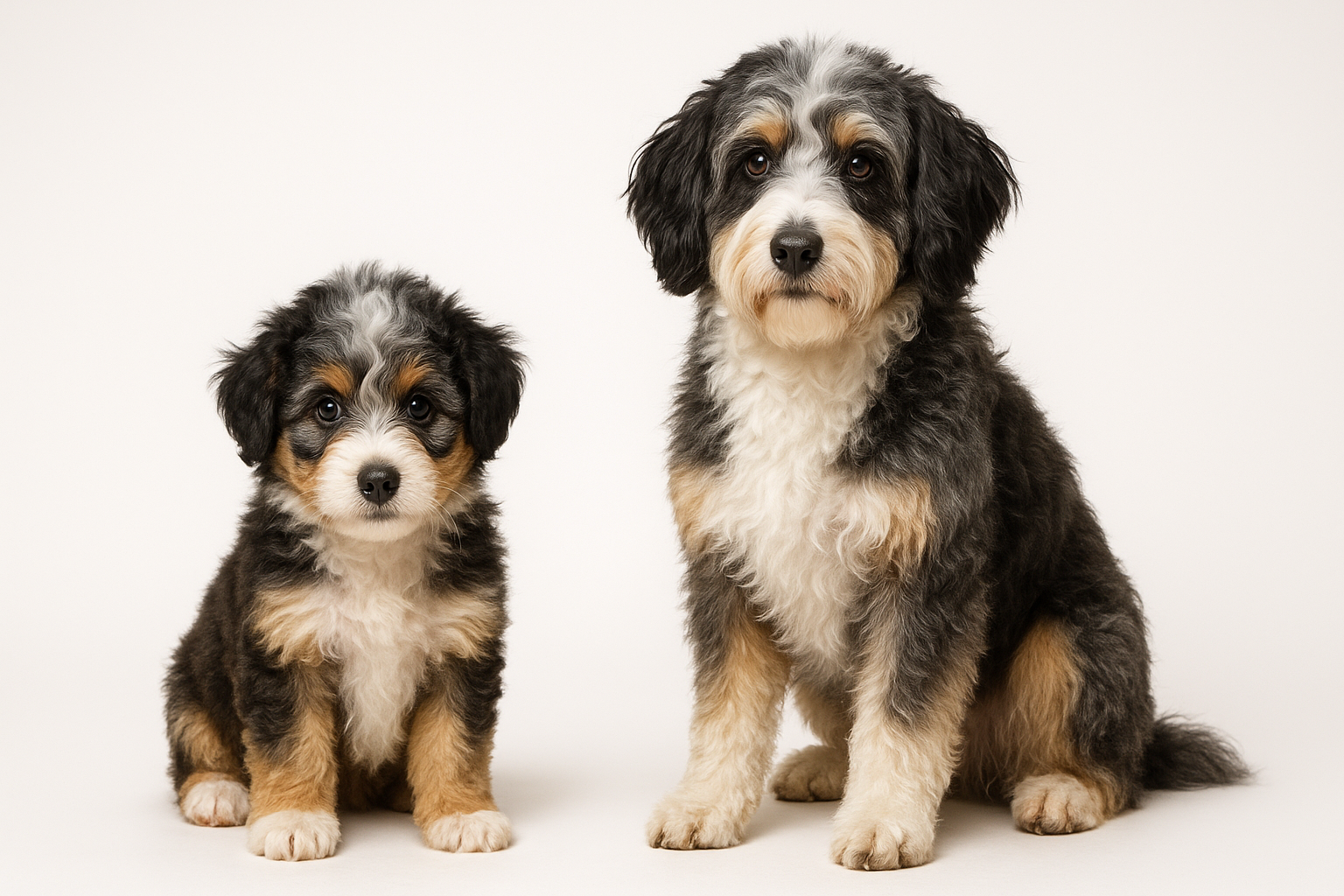 Mini Aussiedoodle puppy and adult — breed longevity visual