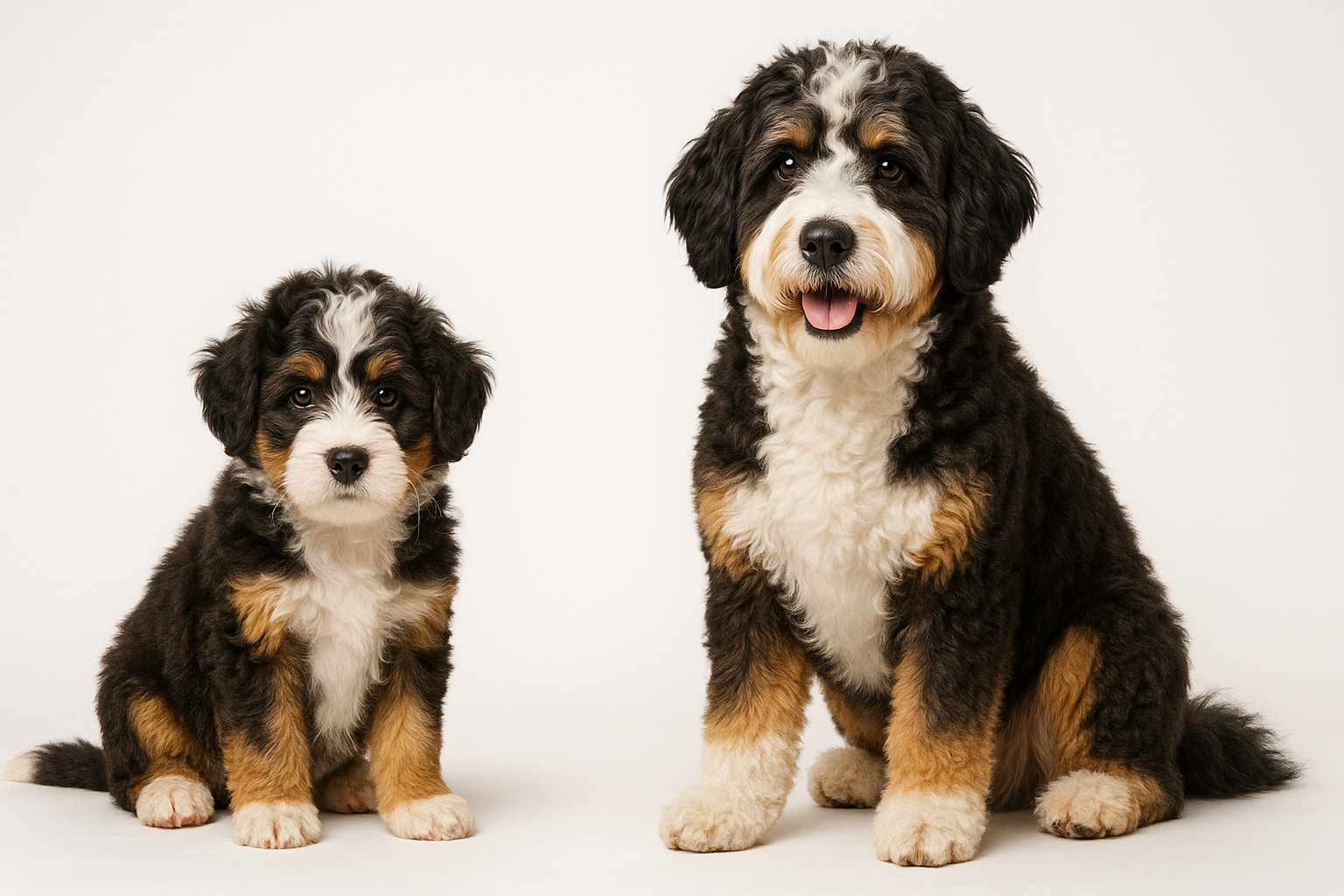 Mini Bernedoodle puppy and adult — breed longevity visual