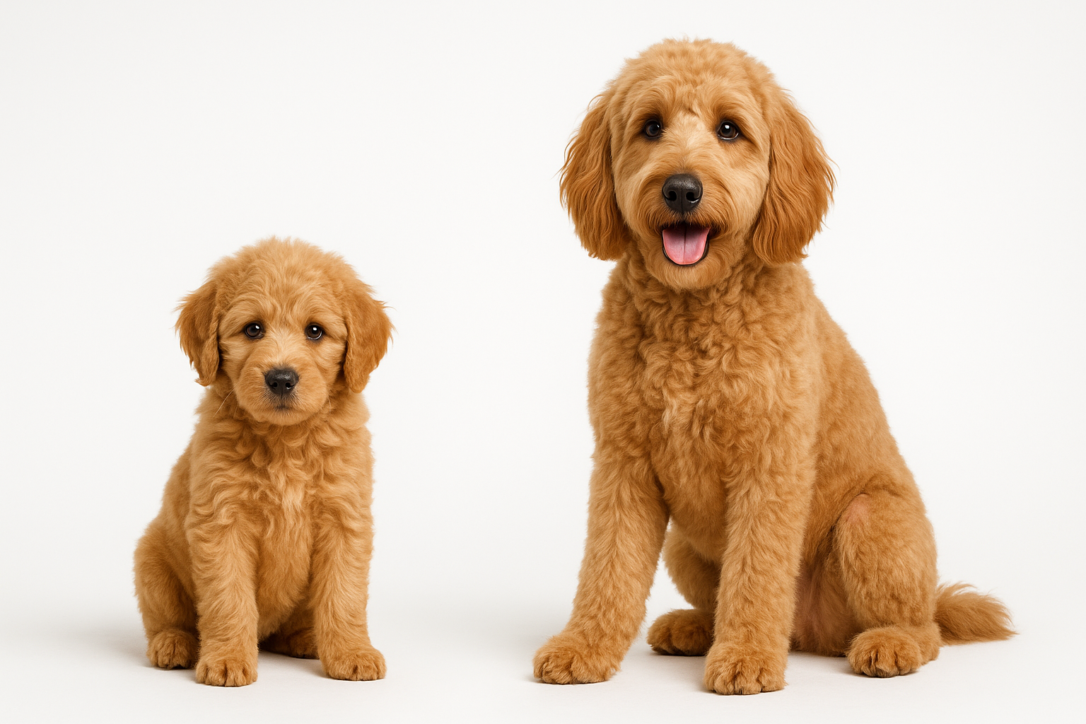 Mini Goldendoodle puppy and adult — breed longevity visual