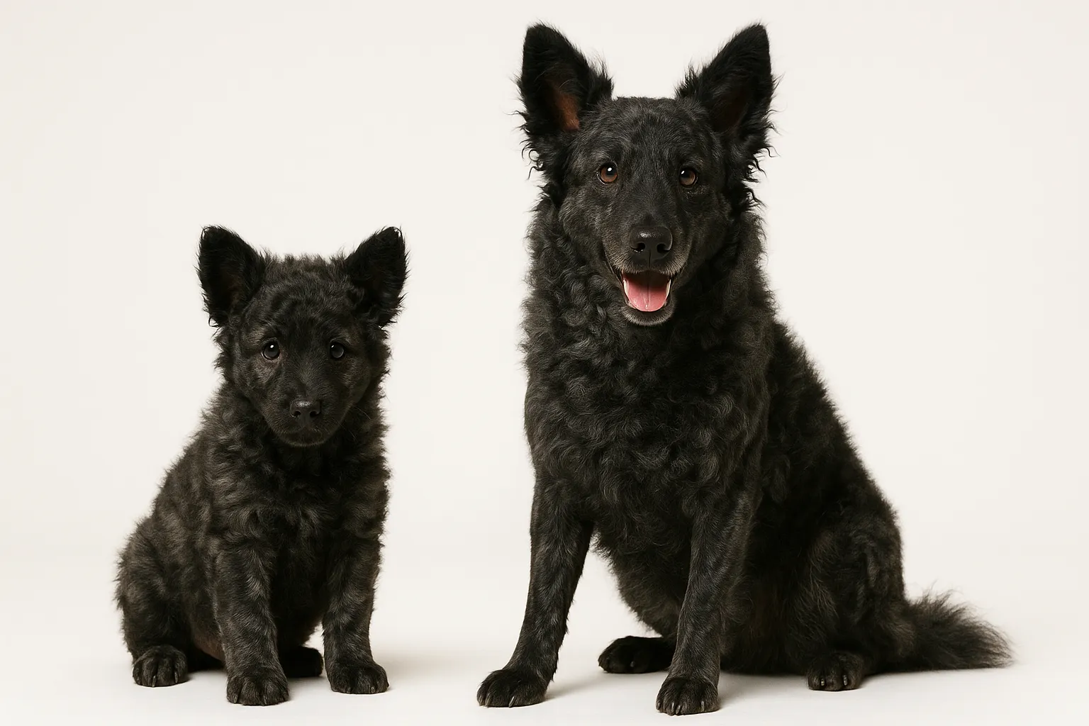 Mudi puppy and adult — breed longevity visual