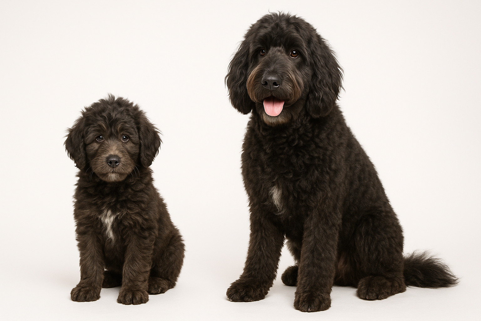 Newfypoo puppy and adult — breed longevity visual