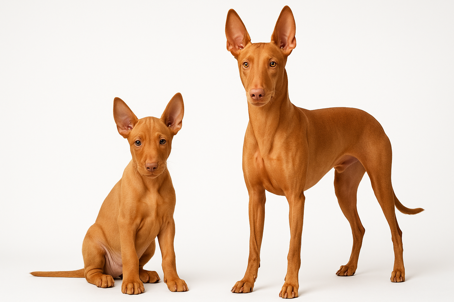 Pharaoh Hound puppy and adult — breed longevity visual