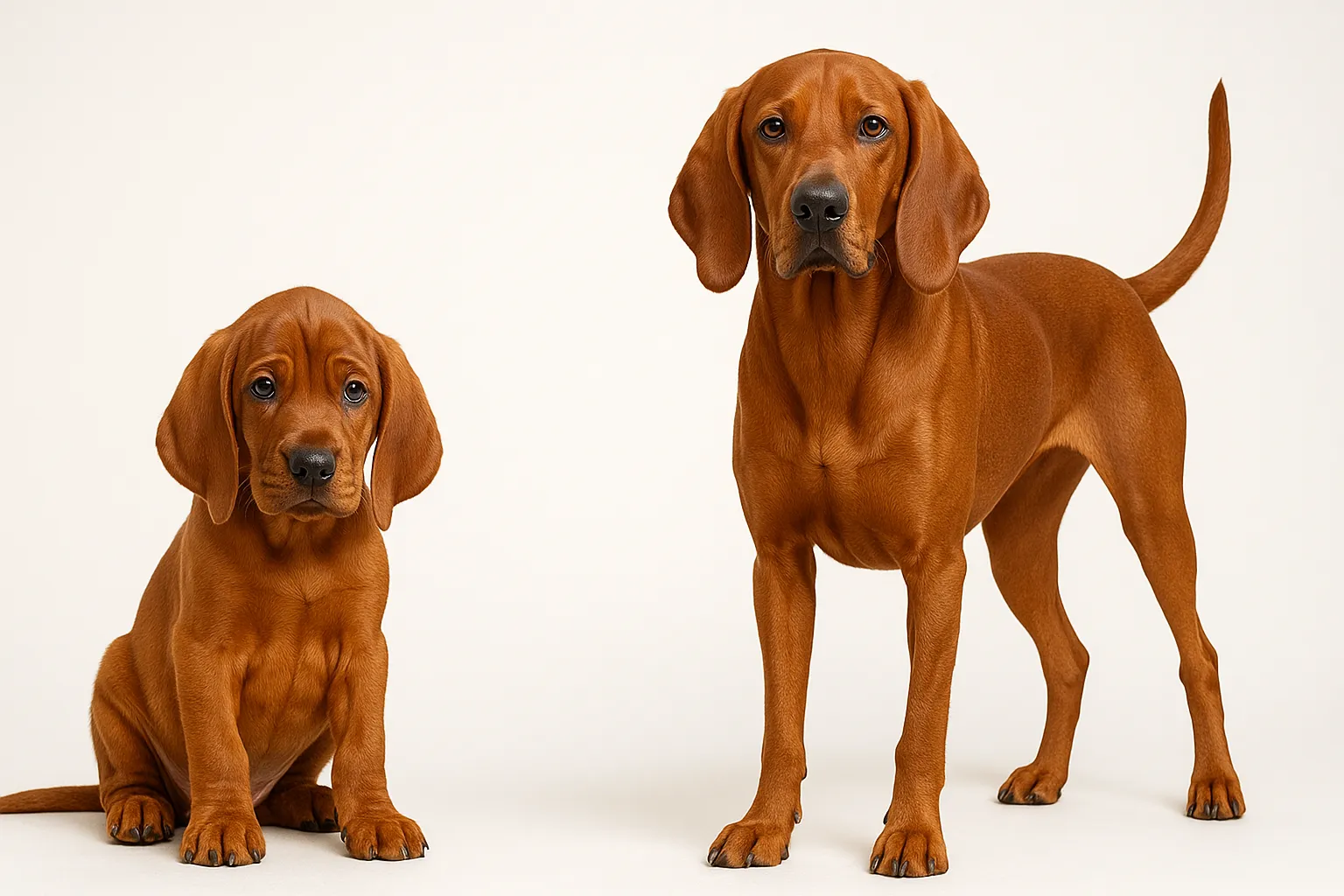 Redbone Coonhound puppy and adult — breed longevity visual