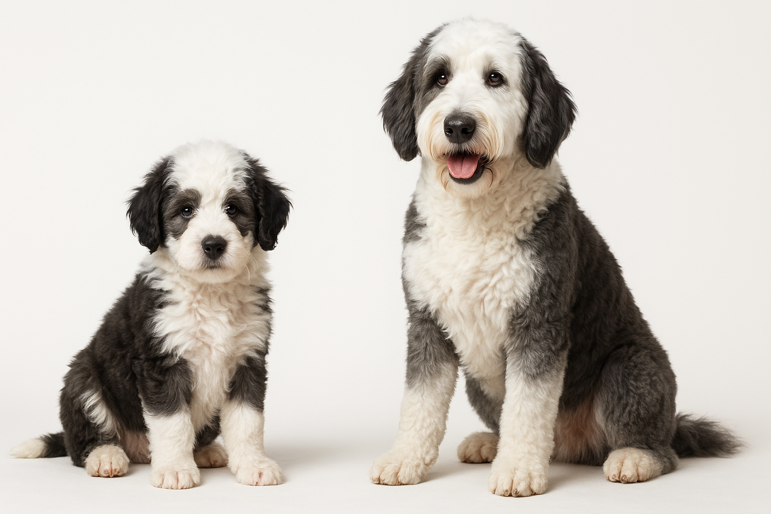 Sheepadoodle puppy and adult — breed longevity visual
