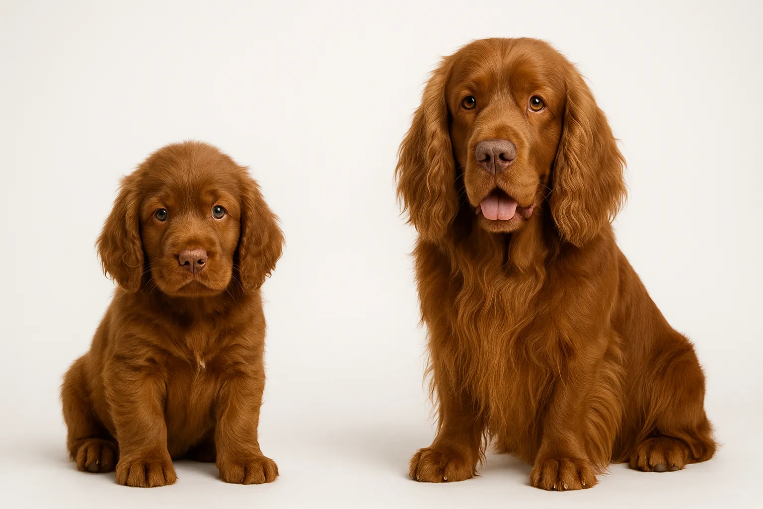Sussex Spaniel puppy and adult — breed longevity visual